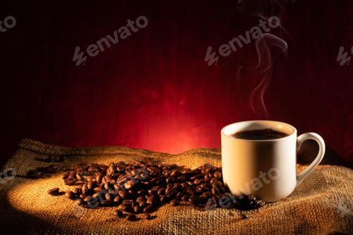Preview: Cup of coffee with dark red background