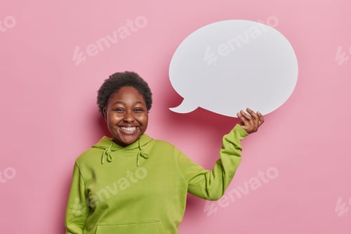 Preview: People positive emotions concept. Studio waist up of young happy smiling African american lady