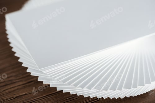 Preview: close up of blank card on wooden table with copy space