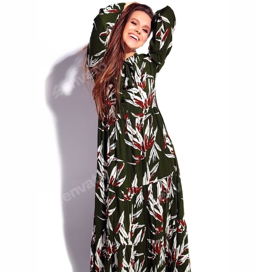 Preview: Portrait of young funny brunette woman posing in studio