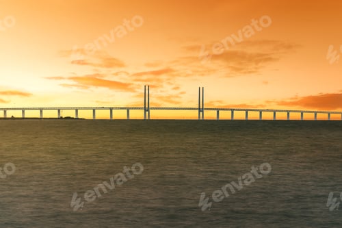 Preview: Oresund Bridge connecting Denmark and Sweden at sunset - Malmo, Sweden