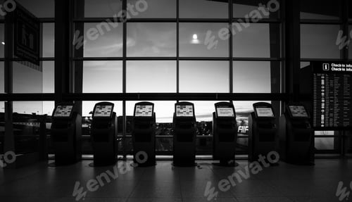 Preview: Grayscale beautiful shot of airport terminals on moonlight background