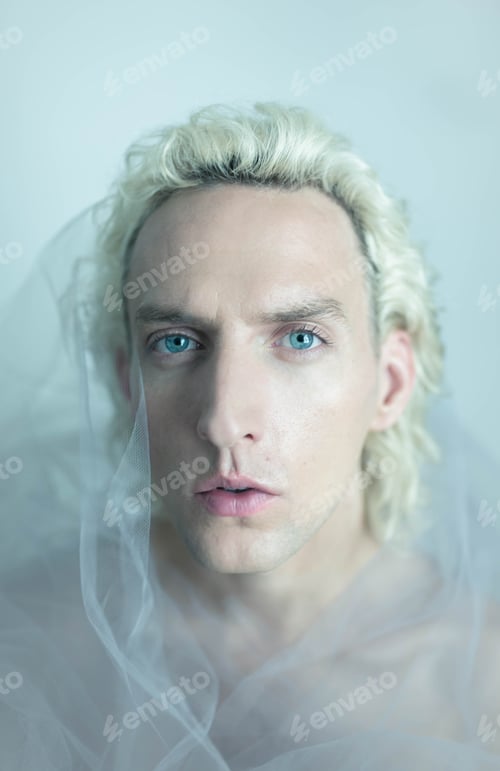 Preview: Portrait of blond man wearing light veil