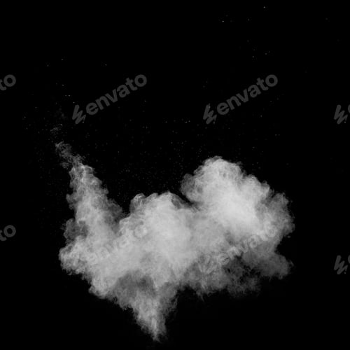 Preview: White powder explosion isolated on black background.White dust particles splash.