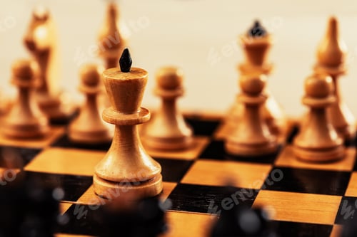 Preview: Vintage wooden chess board and figures