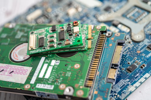 Preview: E-waste electronic, computer circuit cpu chip mainboard core processor electronics device.