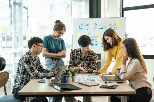 Preview: Group of young asian creative business brainstorm meeting presentation, discussing roadmap to