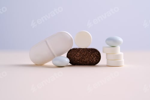 Preview: Pills and antibiotics on a blue background.