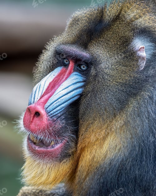 Preview: Close-up of a mandrill's face showing its colorful and detailed features.
