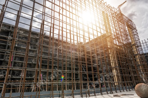 Preview: Construction Site With Steel Framework Under Sunny Sky