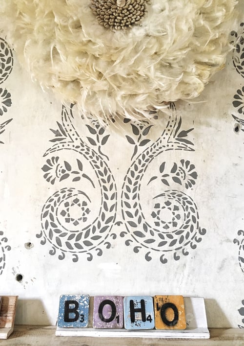 Preview: Abstract Background with Boho Sign and Feather Decor