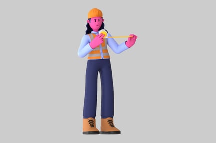 Preview: Cartoon Style Construction Worker with Tape Measure