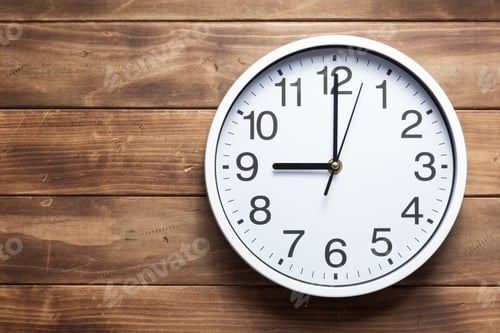 Preview: wall clock at wooden background