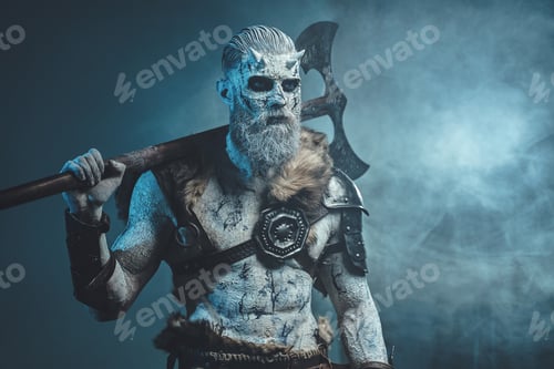 Preview: Ghostly chief with huge axe and white skin in smokey background
