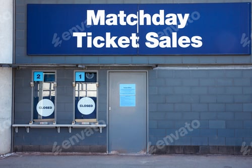 Preview: Manchester, UK - 4 May 2017: Ticket Booths At Manchester City Football Stadium