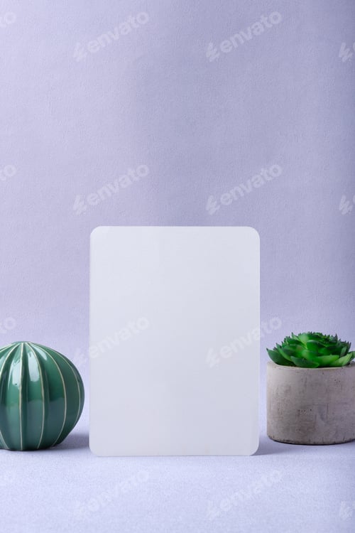 Preview: blank paper posert wih cactus on pastel violet background