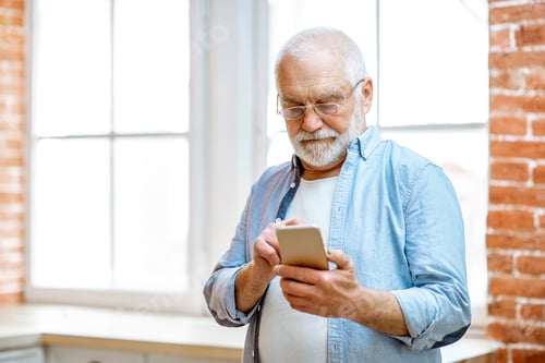 Preview: Senior Man Using Smartphone Indoors During Daytime