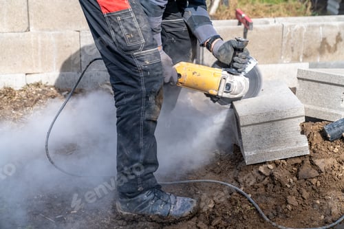 Preview: cutting concrete bricks with an electric grinder