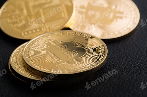 Preview: Bitcoins on leather background