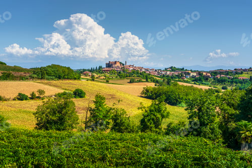 Preview: Montemagno Monferrato Village and Summer Agricultural Fields, Piedmont, Italy