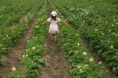 Preview: Potato plant beds on a farm.