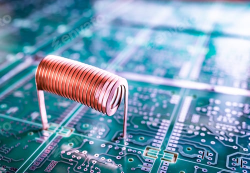 Preview: Copper wire stands on a green microcircuit