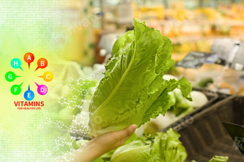 Preview: Woman Hand Choosing Lettuce Salad At Supermarket