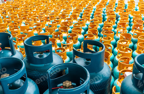 Preview: LPG gas bottle stack ready for sell