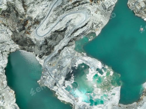 Preview: Open pit mine industry Limestone quarry with backhoe and truck in operation Heavy machinery