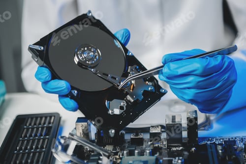 Preview: The technician is putting the CPU on the socket of the computer motherboard. electronic engineering