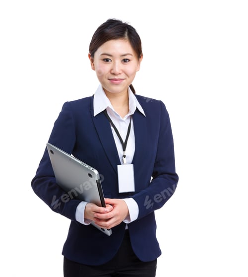 Preview: Asian business woman with laptop computer