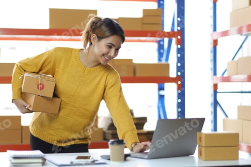 Preview: Woman who start up small business works in a warehouse.