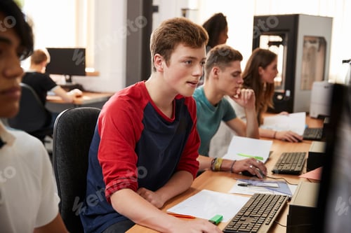 Preview: Design Students Working On Computers In CAD/3D Printing Lab