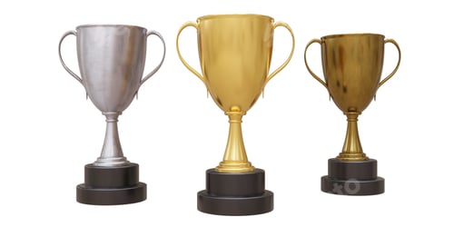 Preview: Trophies cups isolated on white transparent background, Winners podium