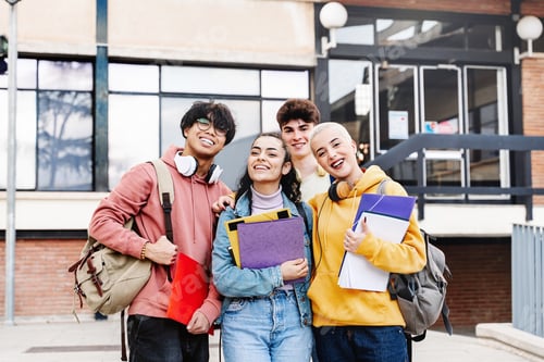 Preview: Teenager Student friends in the University Campus. Students ready to start classes at the University