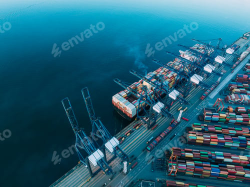 Preview: Aerial view of container terminal sunrise