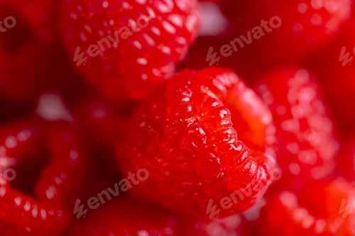 Preview: Micro close up of raspberries with copy space