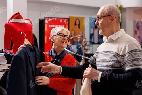 Preview: Customers checking suit jacket fabric