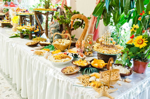 Preview: beer table of snacks at wedding reception