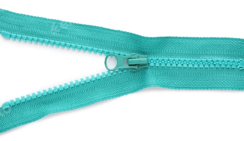 Preview: Turquoise zipper on white background, top view