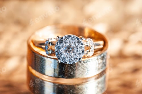 Preview: Closeup shot of a bridal ring set with a blurry background