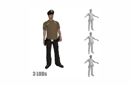 Preview: Police officer uniform study three poses with wireframe variants