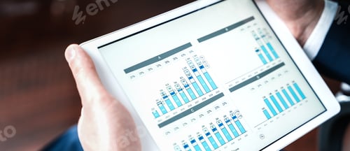 Preview: Working businessman,investor,trader.Financial report,presenatation in tablet.Diagram,gantt chart, an