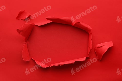 Preview: Hole in red paper on color background