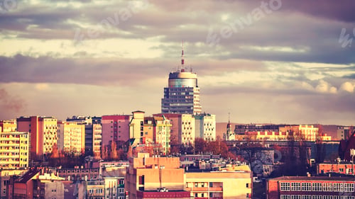 Preview: Szczecin City skyline at sunset, Poland.