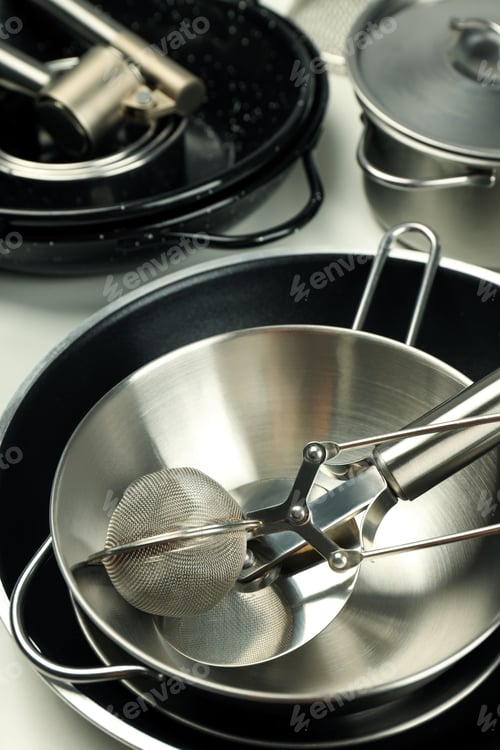 Preview: Set of different kitchen utensil on white background