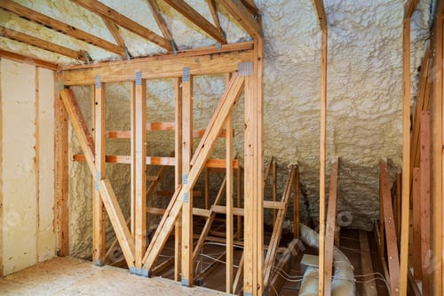 Preview: thermal and hidro insulation with spray foam at house construction site,
