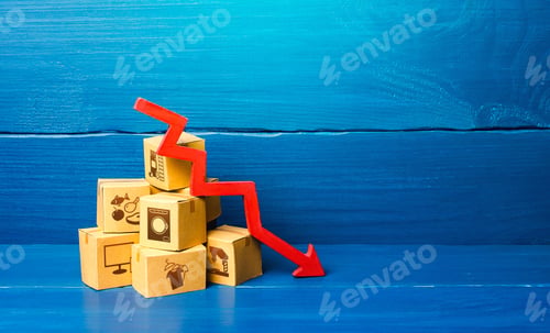 Preview: Cardboard boxes and red down arrow.