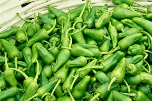 Preview: Fresh padron pepper on basket at farmers marke