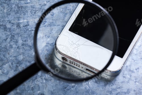 Preview: Mobile smartphone, magnifier. Top view.